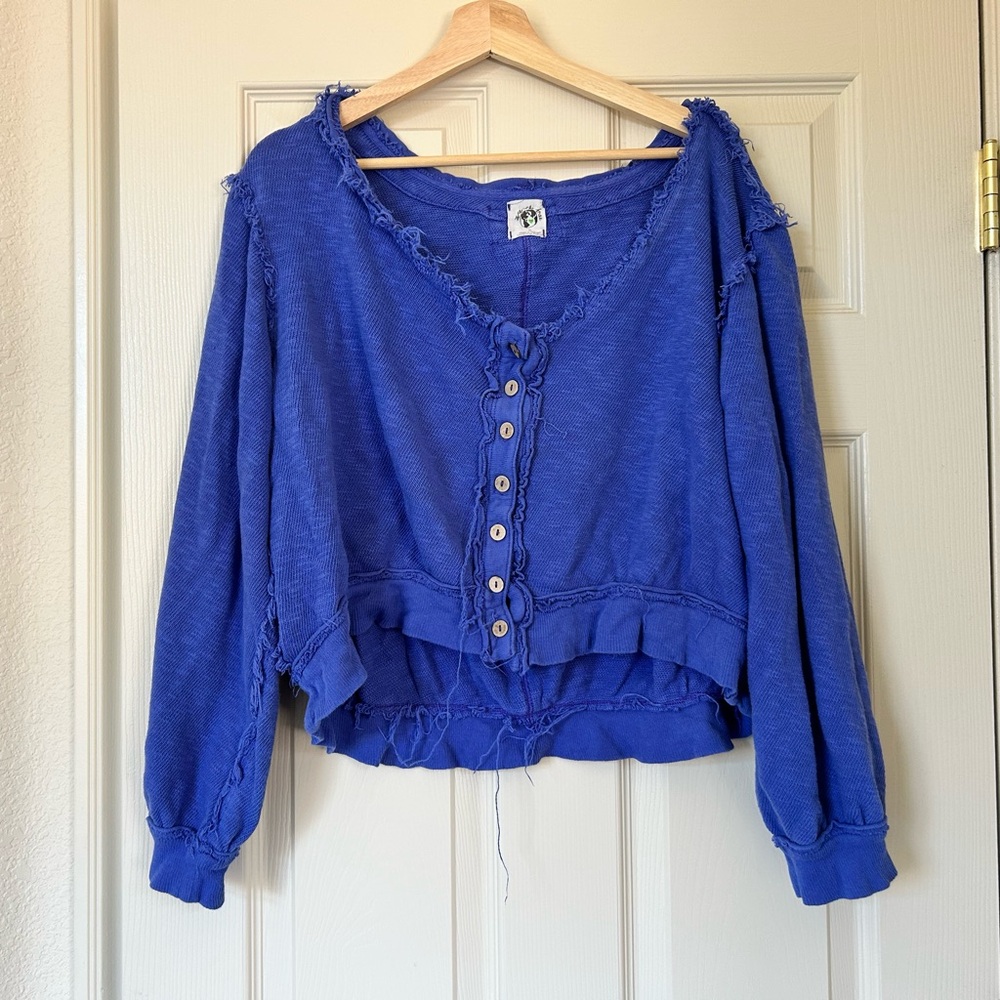 Free People Off Shoulder Blue Cardigan